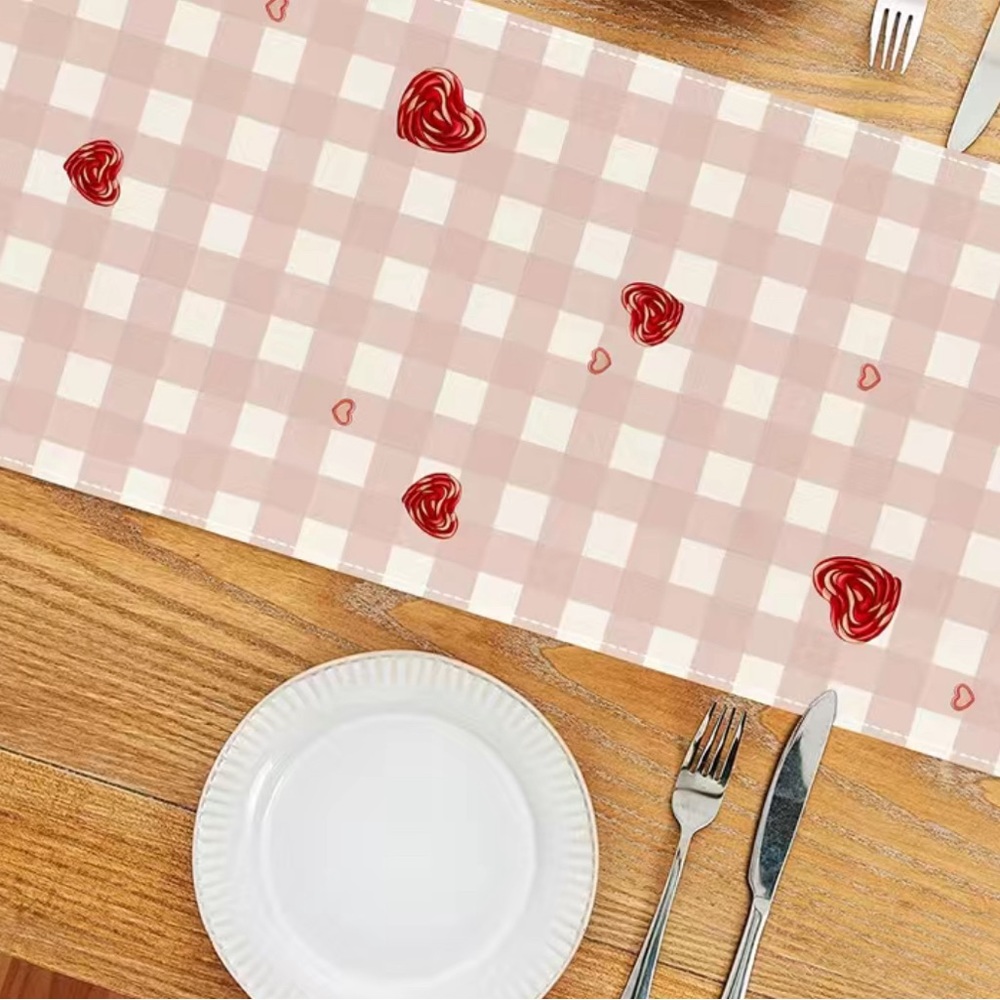 New Valentines Day Pink Plaid Cupcake Candy Hearts Table Runner 13x72 Mantel - Picture 5 of 6